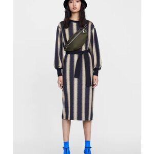 Zara Circular Small Striped Knit Dress with Belt